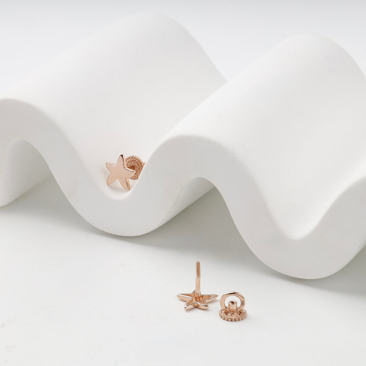 Rose Gold 14K (585) Star Stud Earrings, product view 2 — Kabluchka