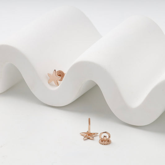 Rose Gold 14K (585) Star Stud Earrings, product view 2 — Kabluchka