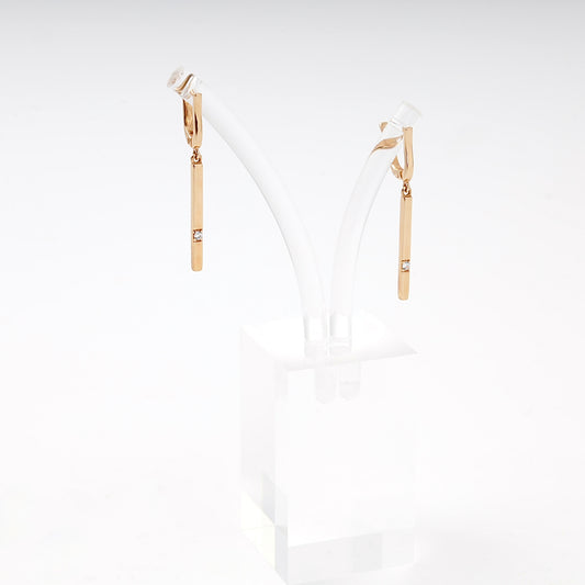Rose Gold 585 Bar Drop Earrings CZ on display stand — Kabluchka