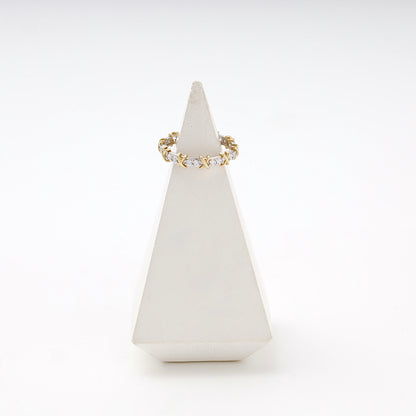 Gold 585 Two-Tone Eternity Ring with X Design and CZ — on cone stand — Kabluchka