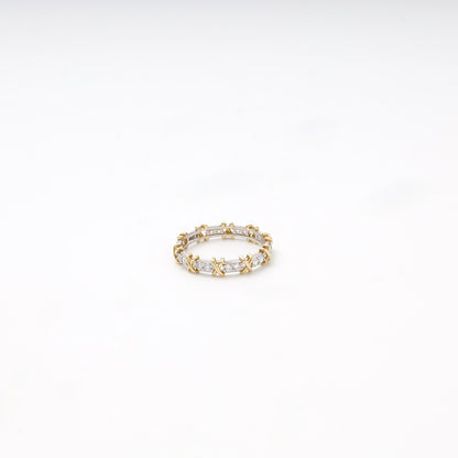 Gold 585 Two-Tone Eternity Ring with X Design and CZ — detail — Kabluchka
