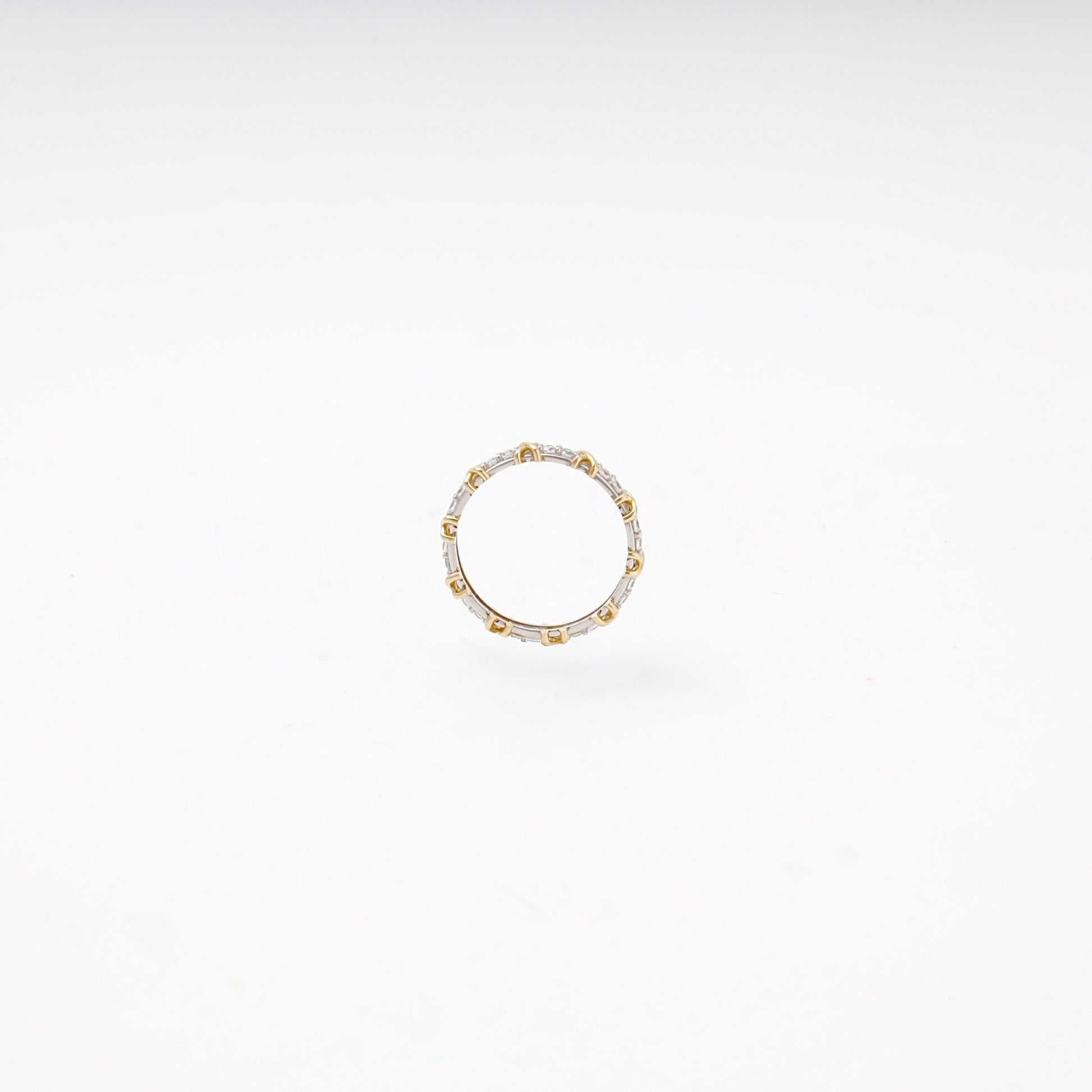 Gold 585 Two-Tone Eternity Ring with X Design and CZ — angled view — Kabluchka