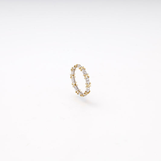 Gold 585 Two-Tone Eternity Ring with X Design and CZ — side view — Kabluchka