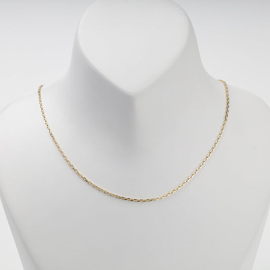 Yellow gold 14K fine cable chain necklace on display, front view