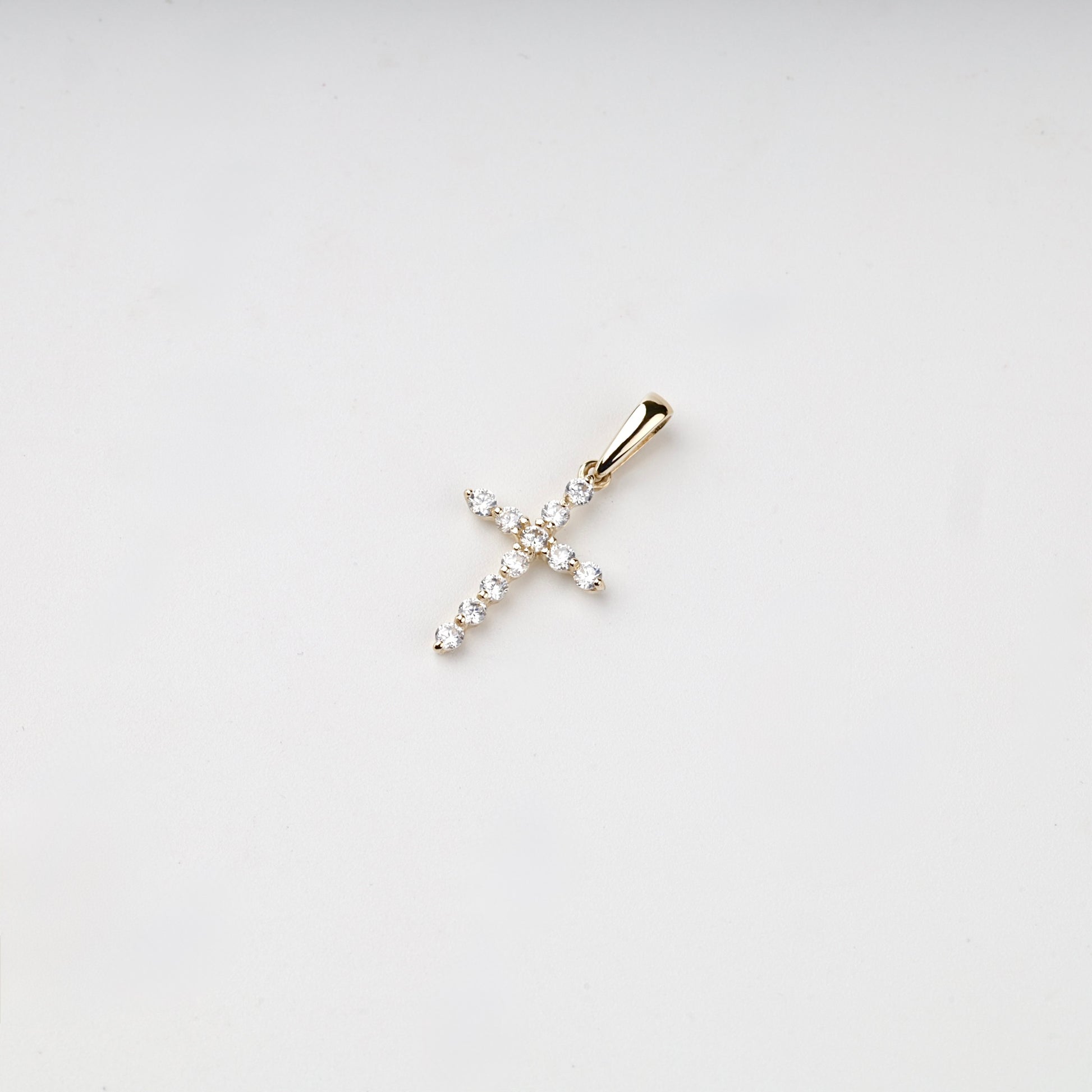 Yellow Gold 14K (585) cubic zirconia cross pendant, product view 1 — Kabluchka