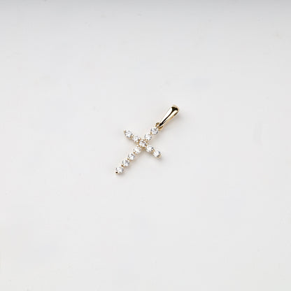 Yellow Gold 14K (585) cubic zirconia cross pendant, product view 1 — Kabluchka