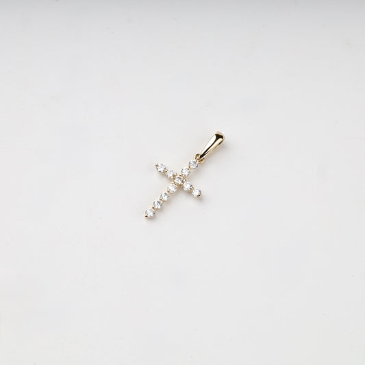 Yellow Gold 14K (585) cubic zirconia cross pendant, product view 1 — Kabluchka