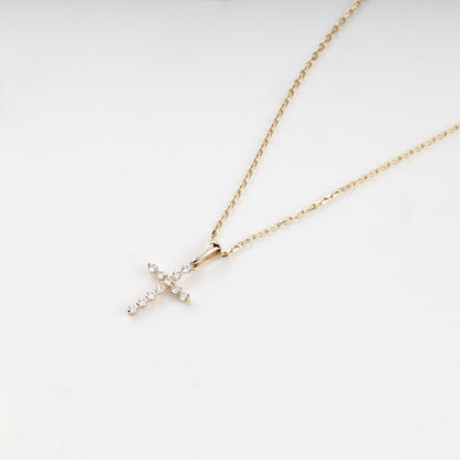Yellow Gold 14K (585) cubic zirconia cross pendant, product view 2 — Kabluchka