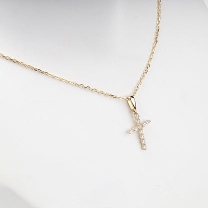 Yellow Gold 14K (585) cubic zirconia cross pendant, product view 4 — Kabluchka
