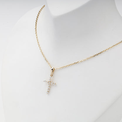 Yellow Gold 14K (585) cubic zirconia cross pendant, product view 3 — Kabluchka
