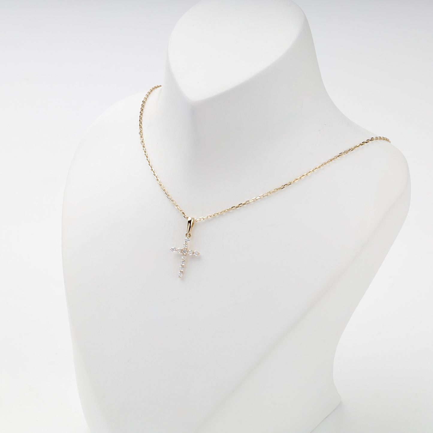 Yellow Gold 14K (585) cubic zirconia cross pendant, product view 5 — Kabluchka