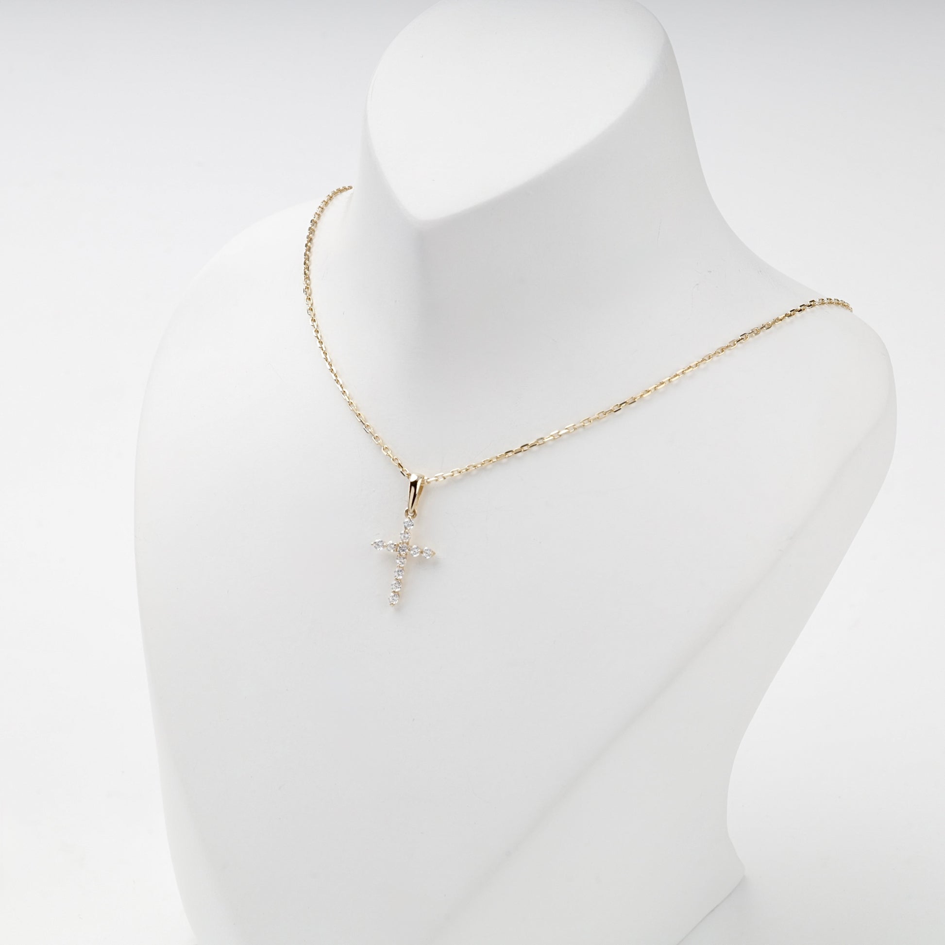 Yellow Gold 14K (585) cubic zirconia cross pendant, product view 5 — Kabluchka