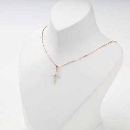Yellow Gold 14K (585) cubic zirconia cross pendant, product view 5 — Kabluchka