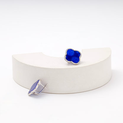 Silver 925 Blue Clover Earrings detail — Kabluchka