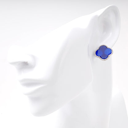 Silver 925 Blue Clover Earrings with CZ Border on model — Kabluchka