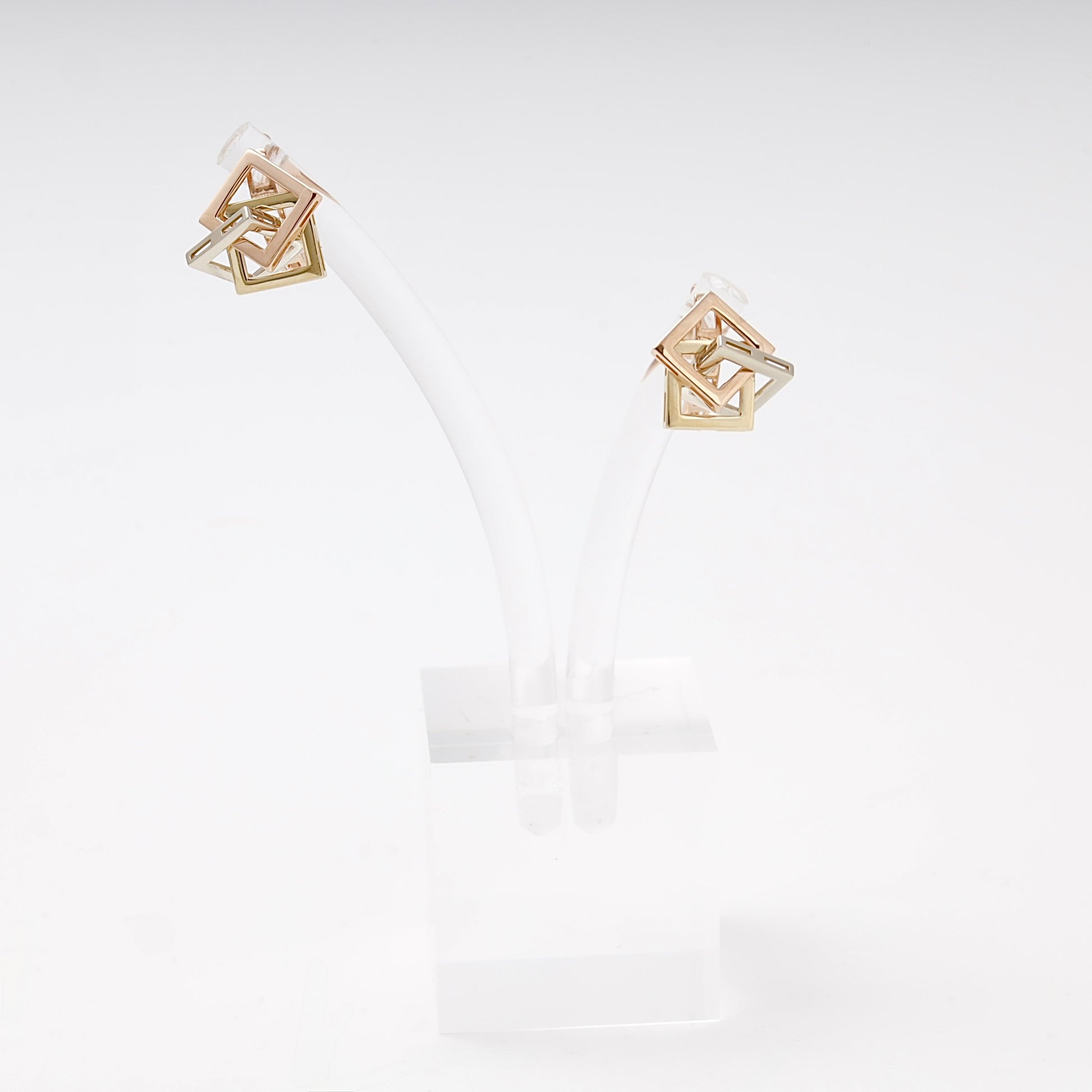 Gold 585 three-tone geometric cube earrings — Kabluchka