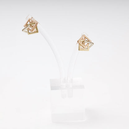 Gold 585 three-tone geometric cube earrings — Kabluchka