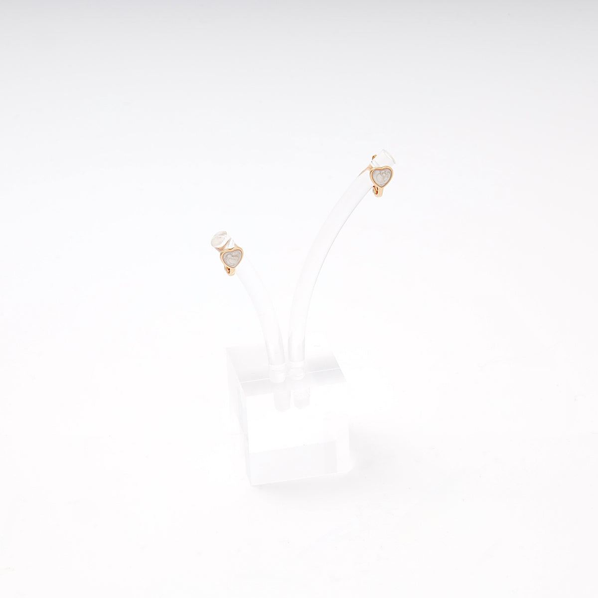 Children's Rose Gold 585 Heart Earrings with White Enamel — on stand — Kabluchka