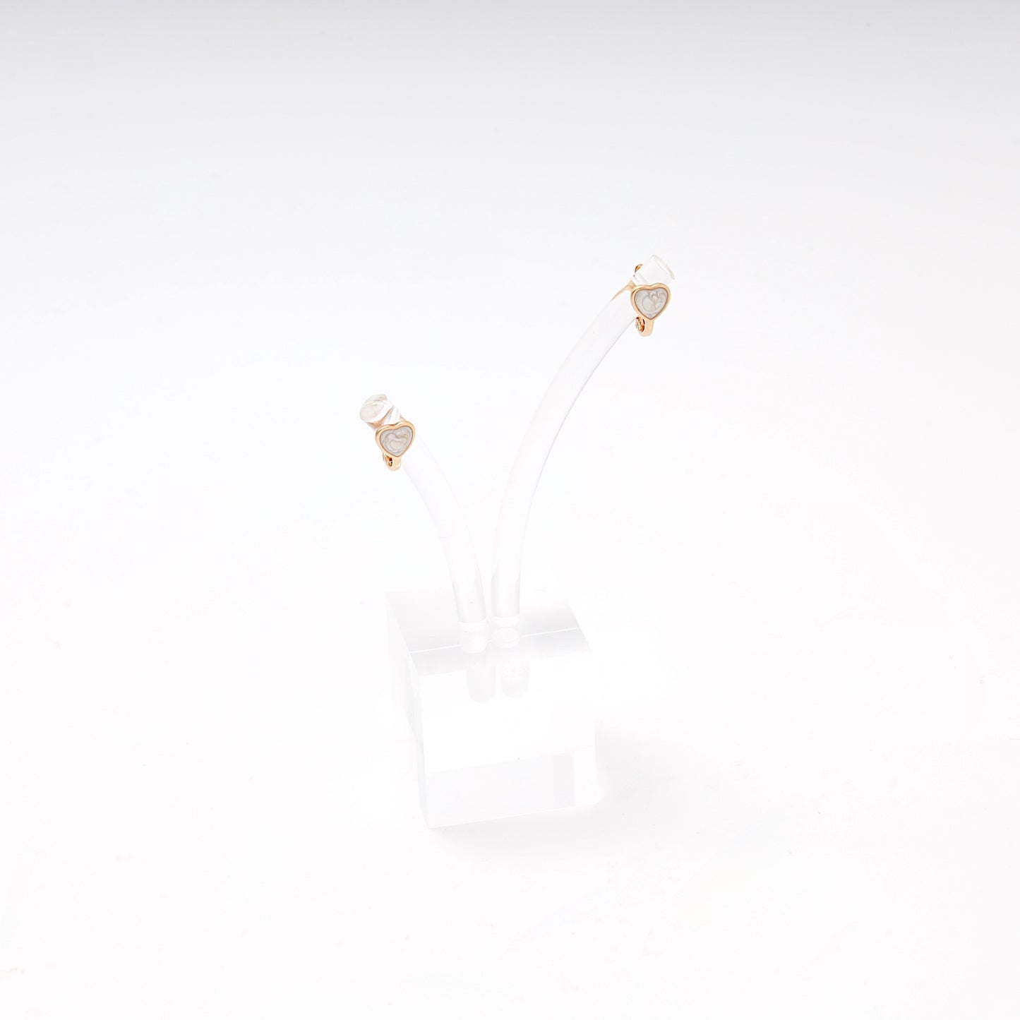 Children's Rose Gold 585 Heart Earrings with White Enamel — on stand — Kabluchka