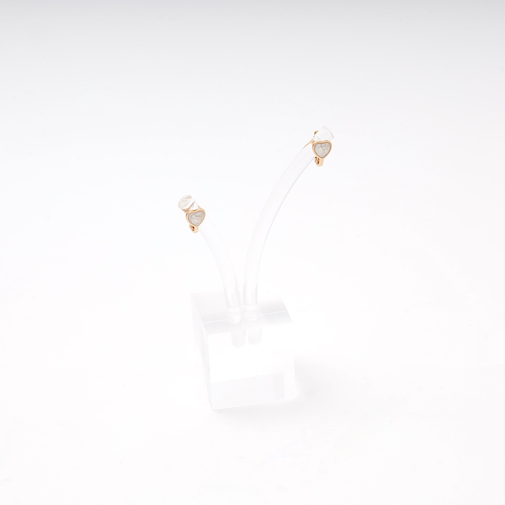 Children's Rose Gold 585 Heart Earrings with White Enamel — on stand — Kabluchka