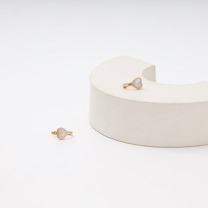 Children's Rose Gold 585 Heart Earrings with White Enamel — front view — Kabluchka