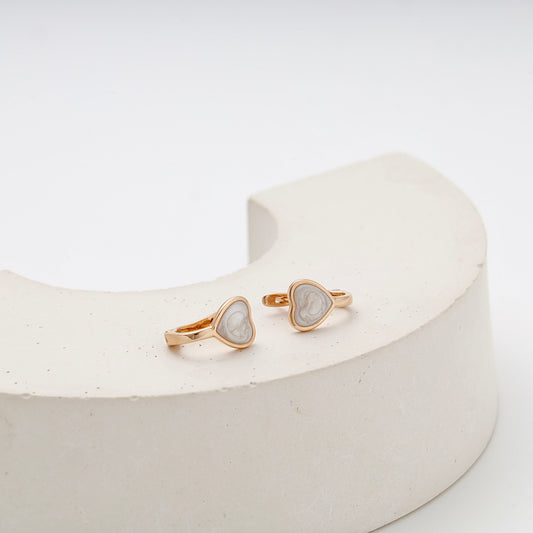 Children's Rose Gold 585 Heart Earrings with White Enamel — pair detail — Kabluchka