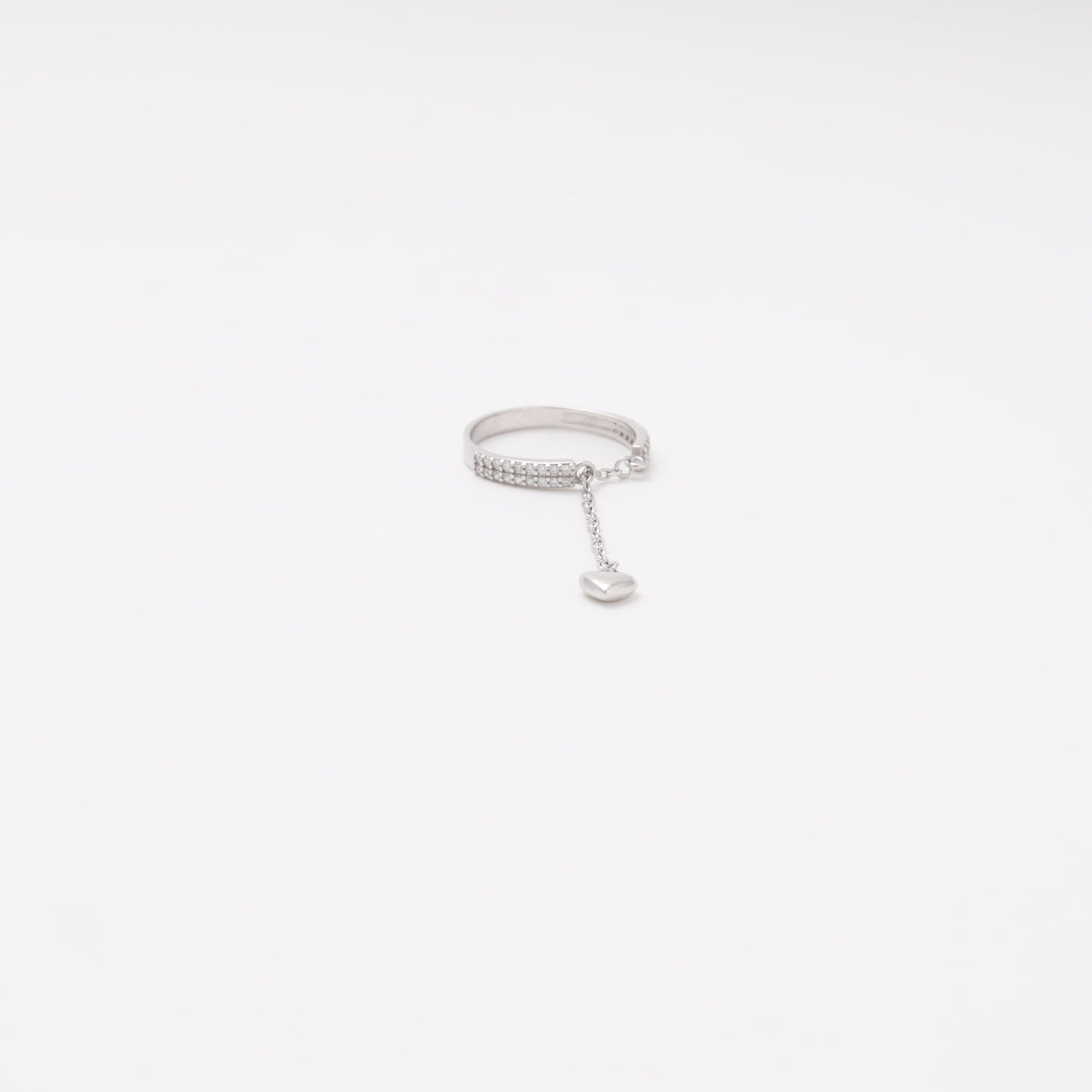 Silver 925 CZ Ring with Heart Charm side view — Kabluchka