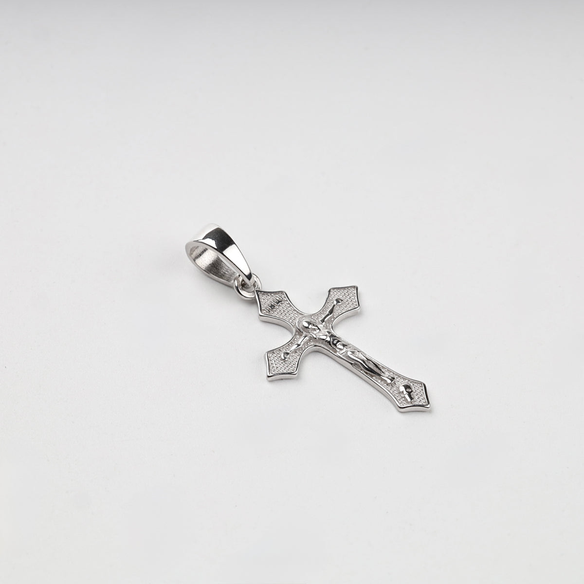 Silver 925 textured Orthodox crucifix pendant — front view — Kabluchka