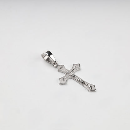 Silver 925 textured Orthodox crucifix pendant — front view — Kabluchka