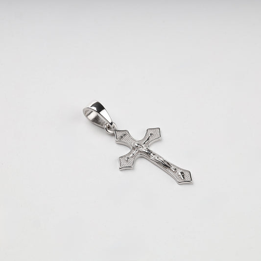 Silver 925 textured Orthodox crucifix pendant — front view — Kabluchka