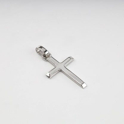 Silver 925 polished cross pendant with reverse inscription — front view — Kabluchka