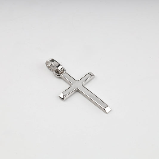 Silver 925 polished cross pendant with reverse inscription — front view — Kabluchka