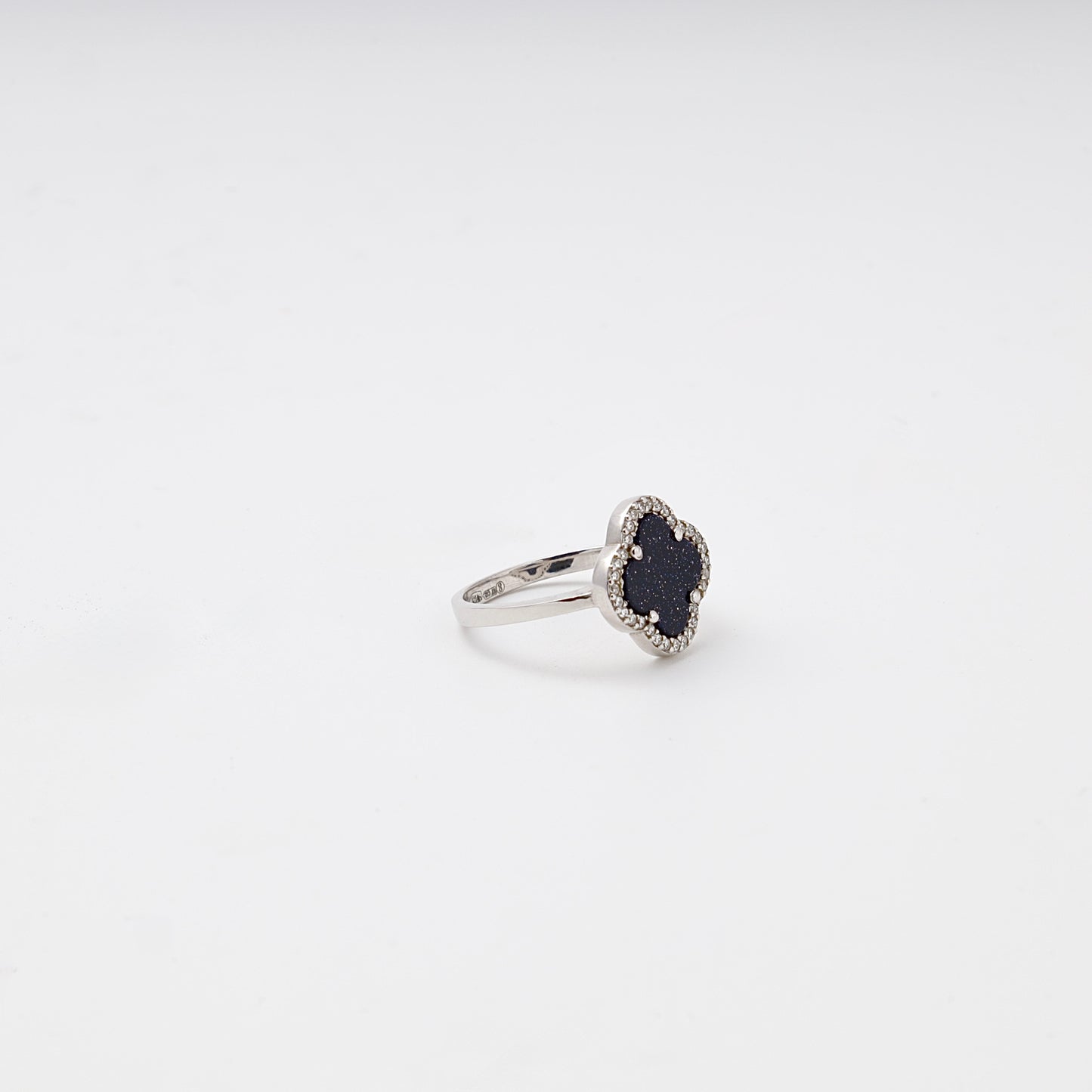 Silver 925 Clover Ring with Aventurine and CZ — Kabluchka