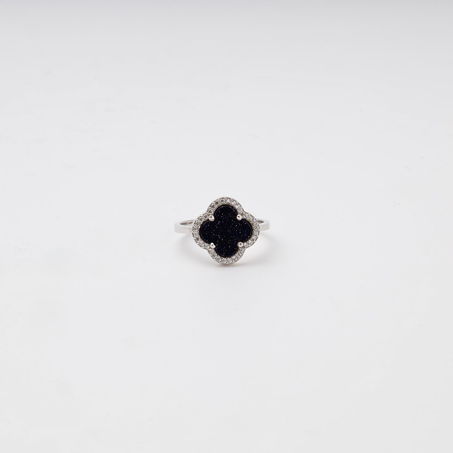 Silver 925 Clover Ring with Aventurine and CZ — Kabluchka