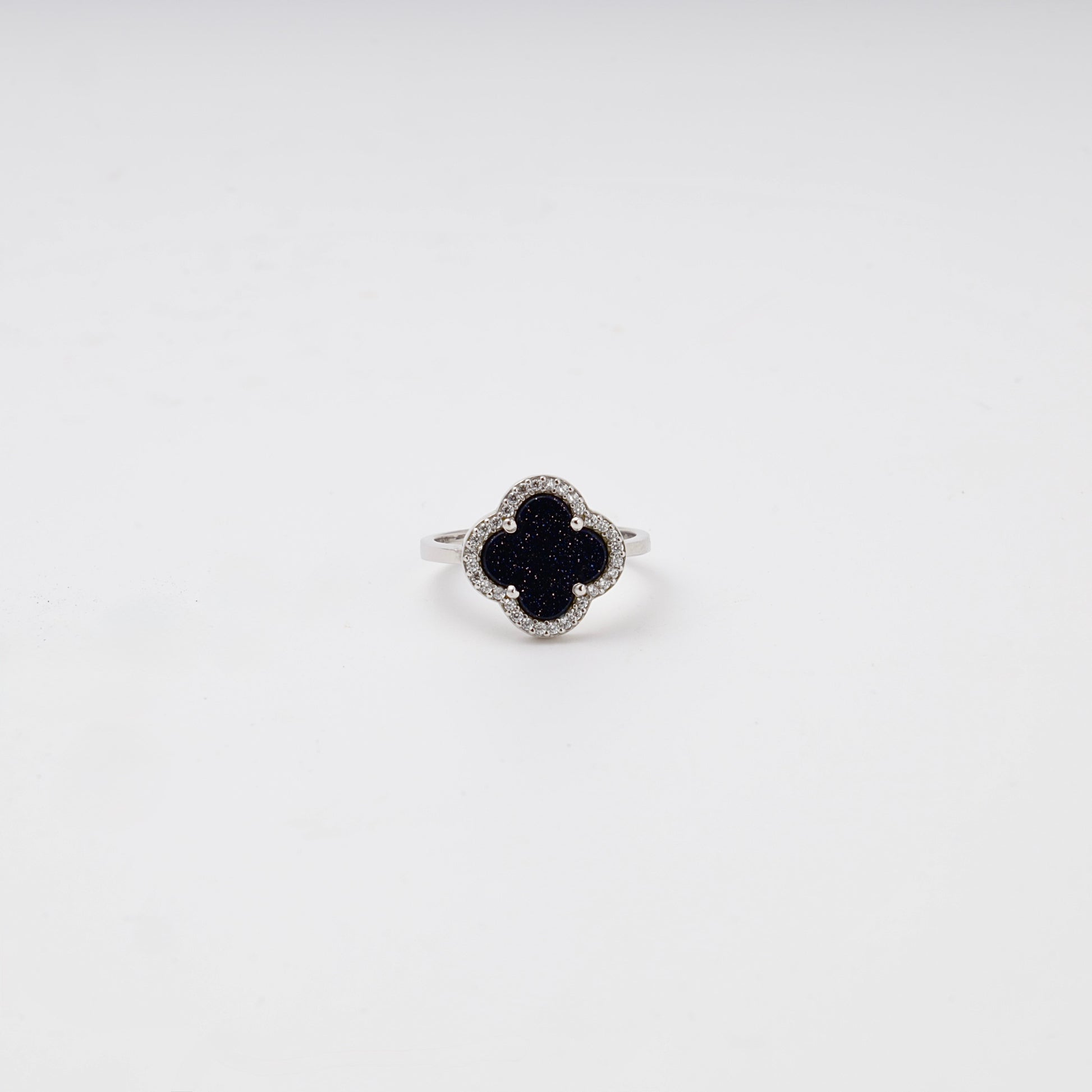 Silver 925 Clover Ring with Aventurine and CZ — Kabluchka