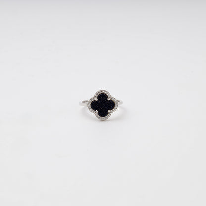 Silver 925 Clover Ring with Aventurine and CZ — Kabluchka