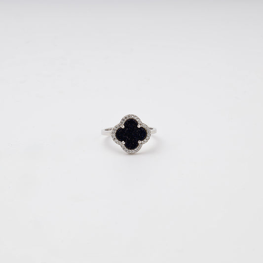 Silver 925 Clover Ring with Aventurine and CZ — Kabluchka