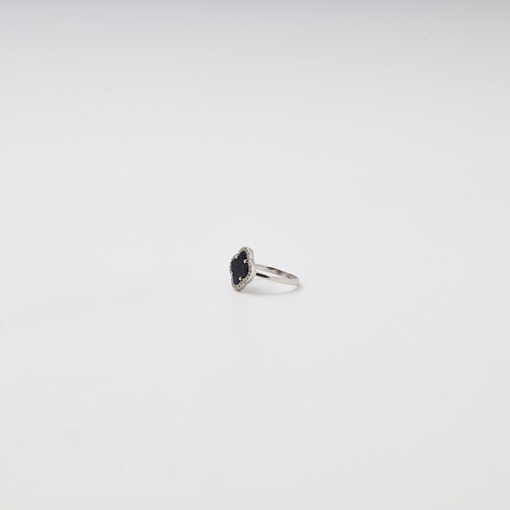 Silver 925 Clover Ring with Aventurine and CZ — Kabluchka