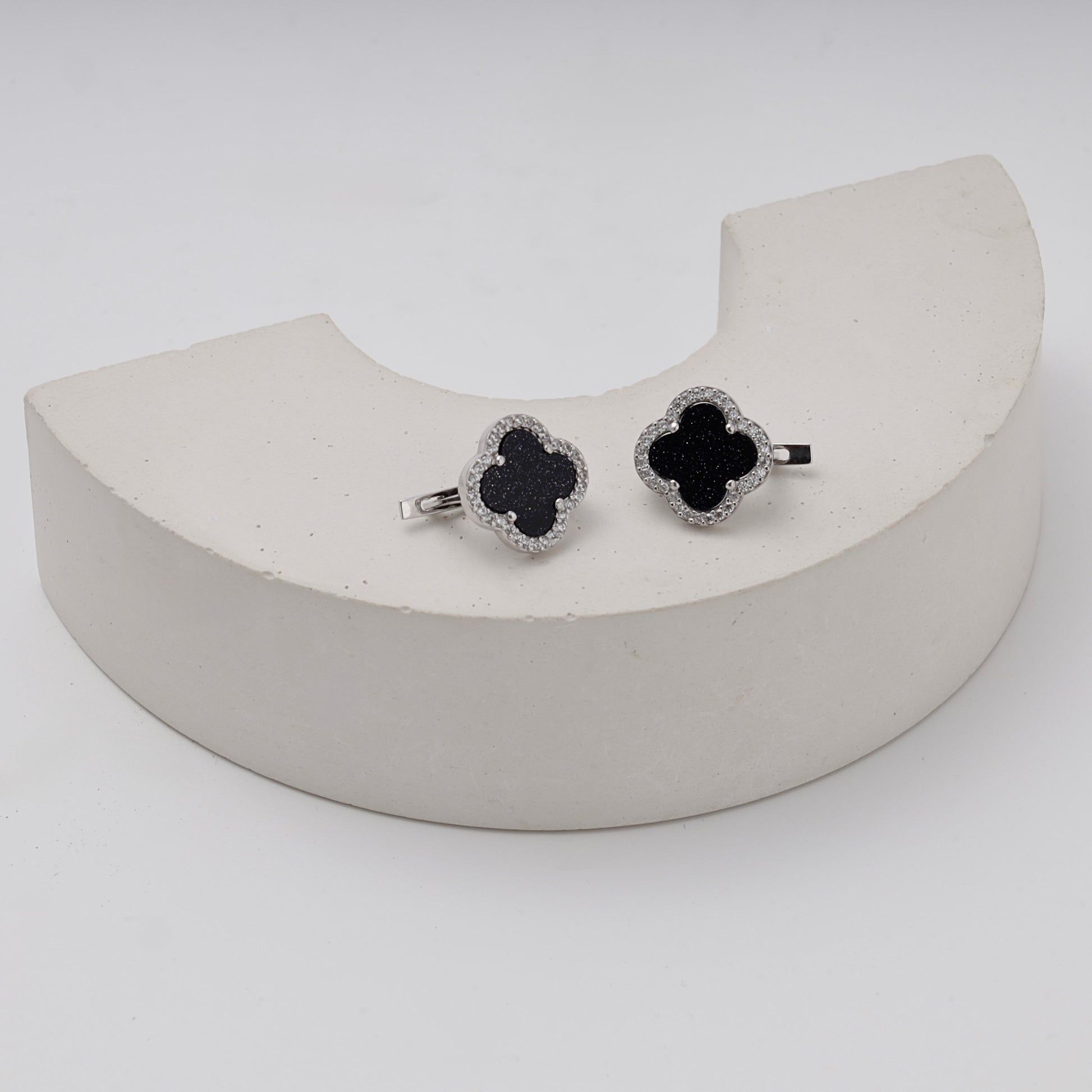 Silver 925 Clover Earrings with Aventurine and CZ — Kabluchka