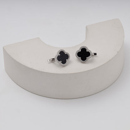 Silver 925 Clover Earrings with Aventurine and CZ — Kabluchka