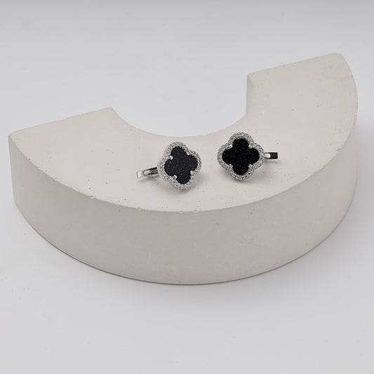 Silver 925 Clover Earrings with Aventurine and CZ — Kabluchka