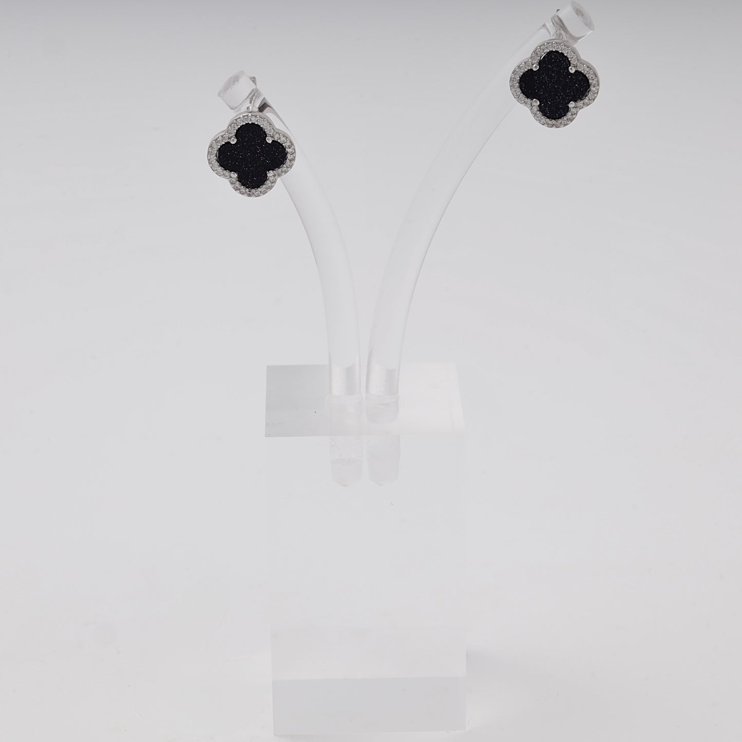 Silver 925 Clover Earrings with Aventurine and CZ — Kabluchka