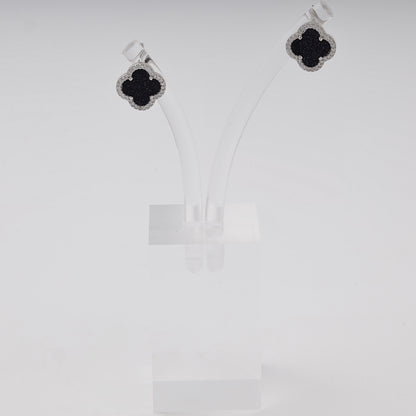 Silver 925 Clover Earrings with Aventurine and CZ — Kabluchka