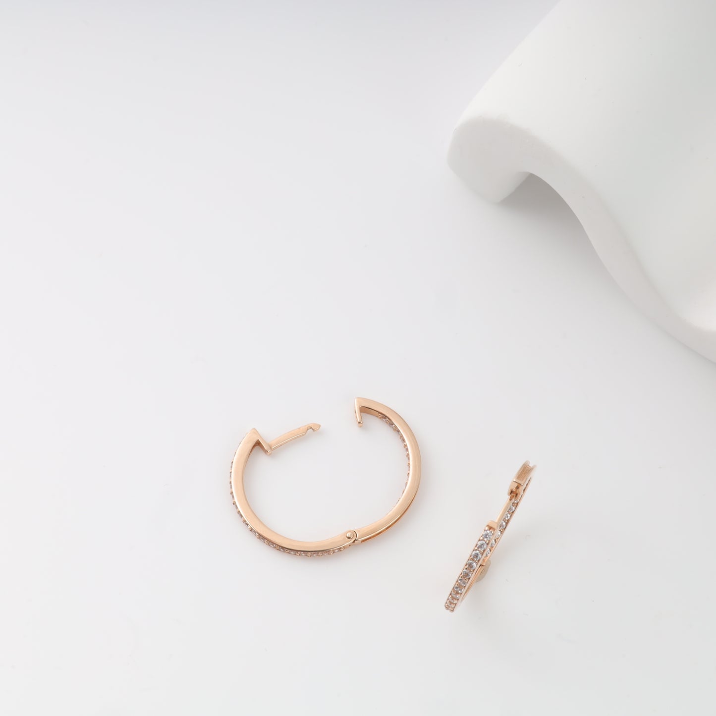 Gold inside-out hoop earrings cubic zirconia pair | Kabluchka