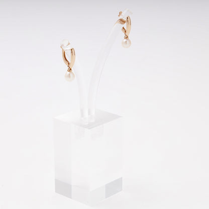 Rose Gold 585 Drop Earrings with Cultured Pearl — side view — Kabluchka
