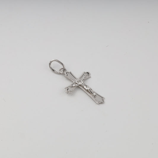 Silver 925 decorative-edge Orthodox crucifix pendant — front view — Kabluchka