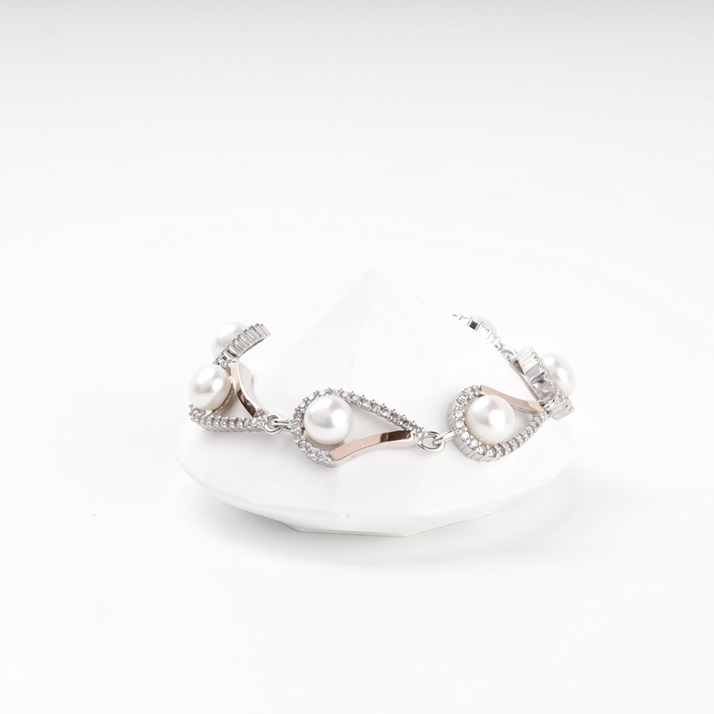Rhodium-plated Silver 925 and Gold 375 pearl bracelet — Kabluchka