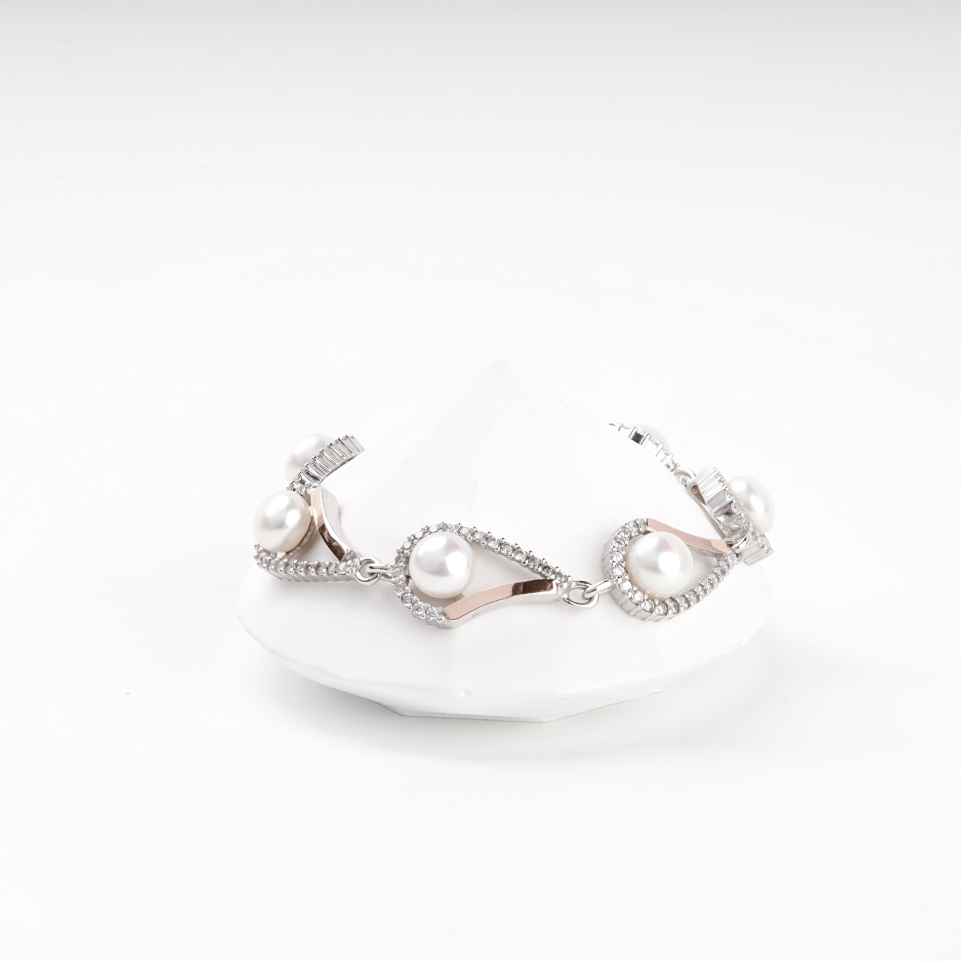 Rhodium-plated Silver 925 and Gold 375 pearl bracelet — Kabluchka