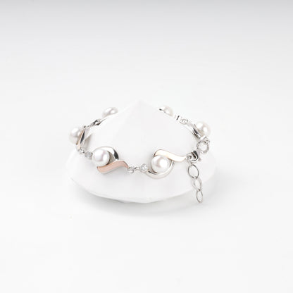 Silver and Gold 375 link bracelet with pearls — detail view — Kabluchka
