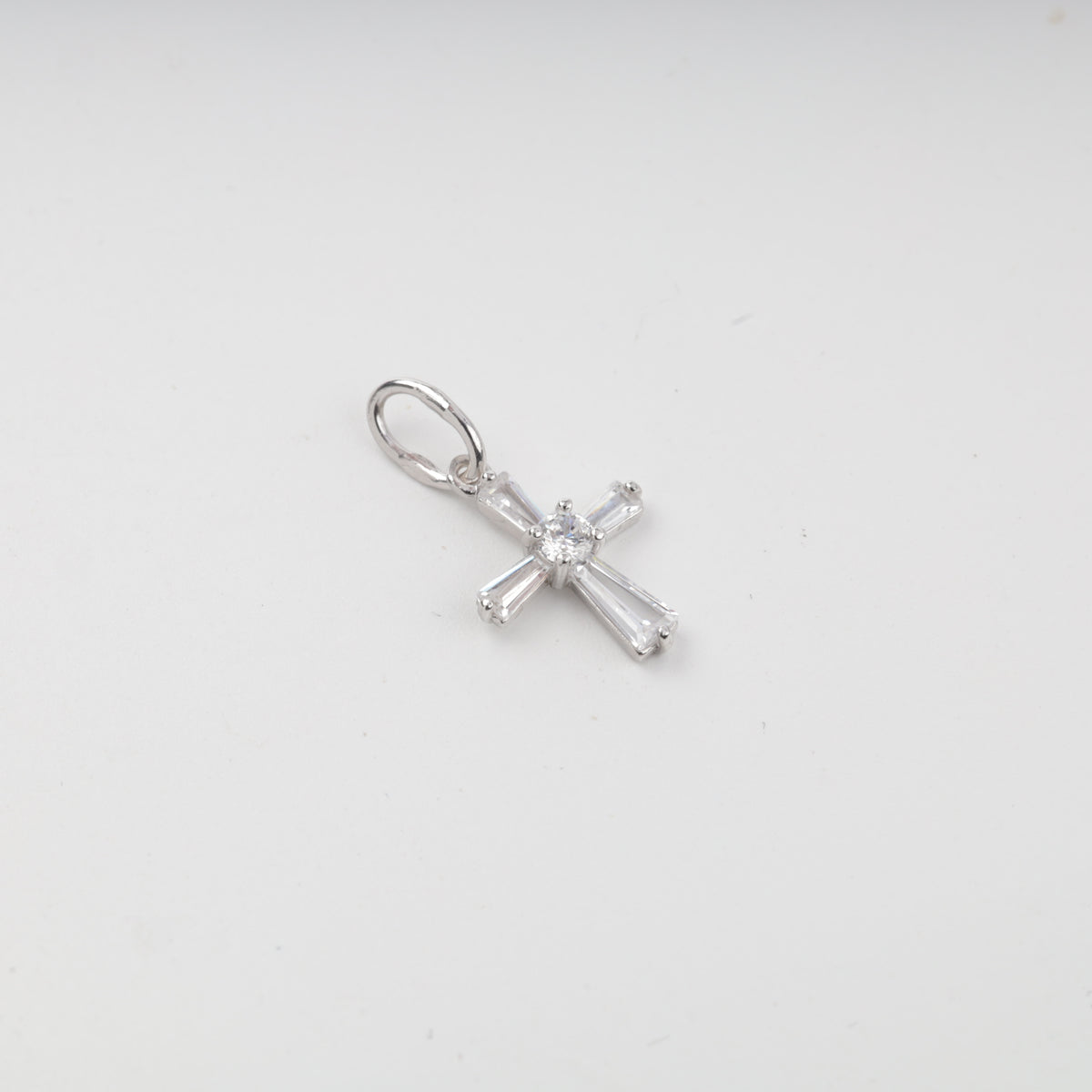 Silver 925 cubic zirconia geometric cross pendant — front view — Kabluchka